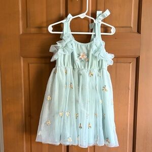 Floral Embroidered Kids Dress - Light Sage